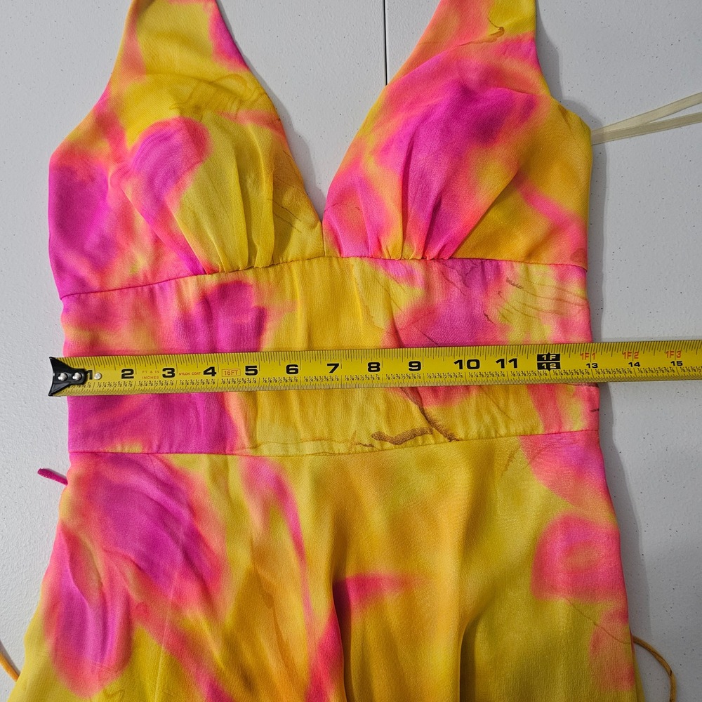 Cache Vintage Y2K Silk Midi Dress 6 Halter Empire Yellow & Pink Corset Back - Picture 13 of 15